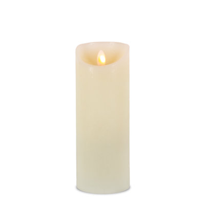 Set Of 2 Wax LED Pillar Candles – 8-Inch Bisque Pillars With New Aurora Flame And Realistic Dancing Glow