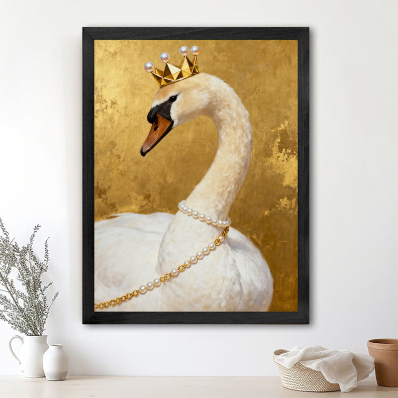 Reproduction d'art encadrée noire rétro «The Swan with a Crown», H 11 po x l 9 po