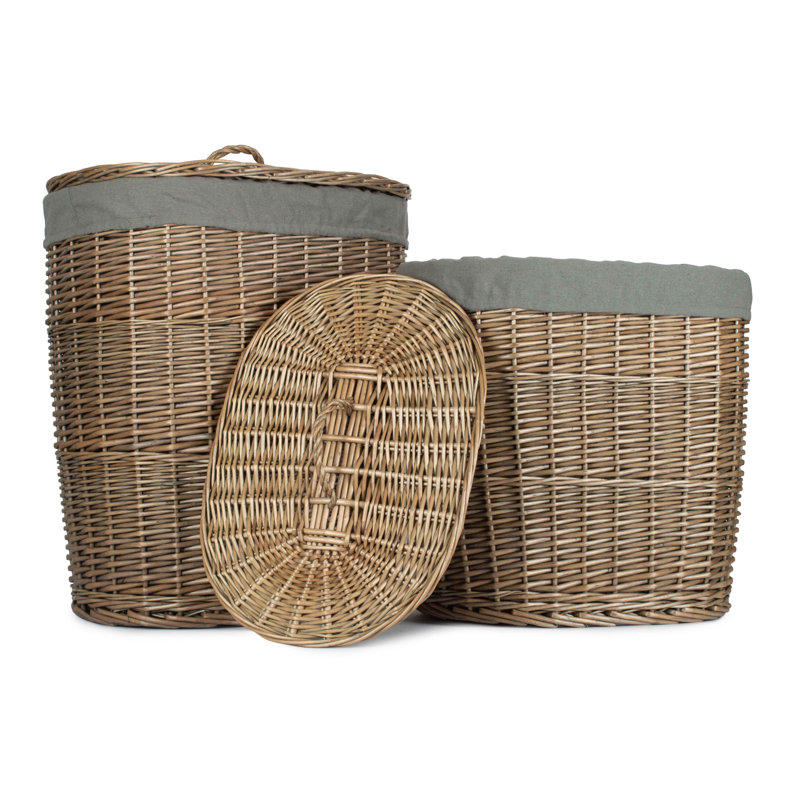 Wicker 2 Piece Laundry Basket Set with Lining