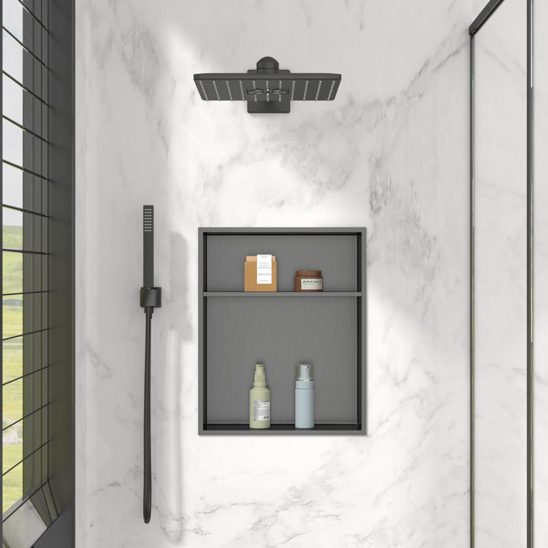 Niche de douche pour salle de bain à deux tablettes l 17 po x H 21 po, niche murale rectangulaire en acier inoxydable, noir bronze industriel