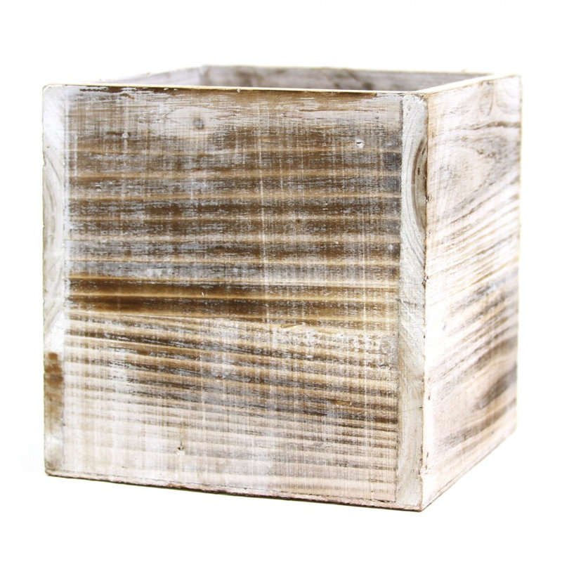 vase en bois cube Gritton, H 5 po x l 5 po x p 5 po, Blanc élégance Shabby