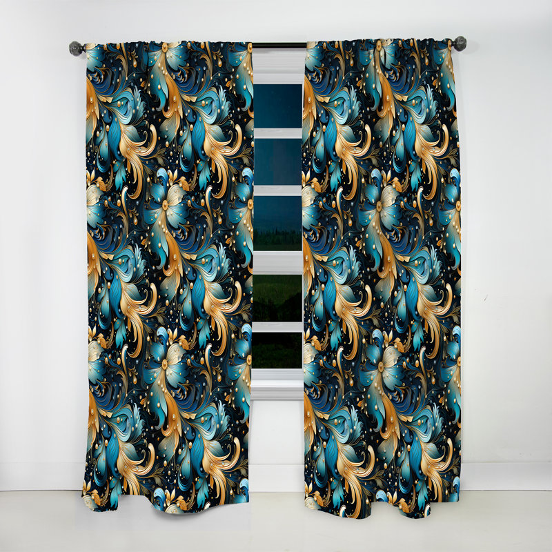 Motif cachemire céleste II - velours glamour - obscurcissant - 1 panneau, L 52 po x L 108 po