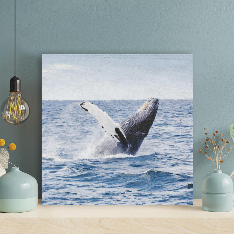 Photographie d'une baleine - peinture sur toile tendue, H 32 po x l 32 po