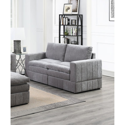 Modern Sectional - 6Pc Graphite Color Suede Contemporary Granite