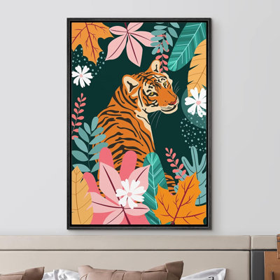 Bright Preppy Animals " Bright Preppy Animals Jungle Flower Botanical Tiger Cat Animals Bright Artwork Modern Colourful "