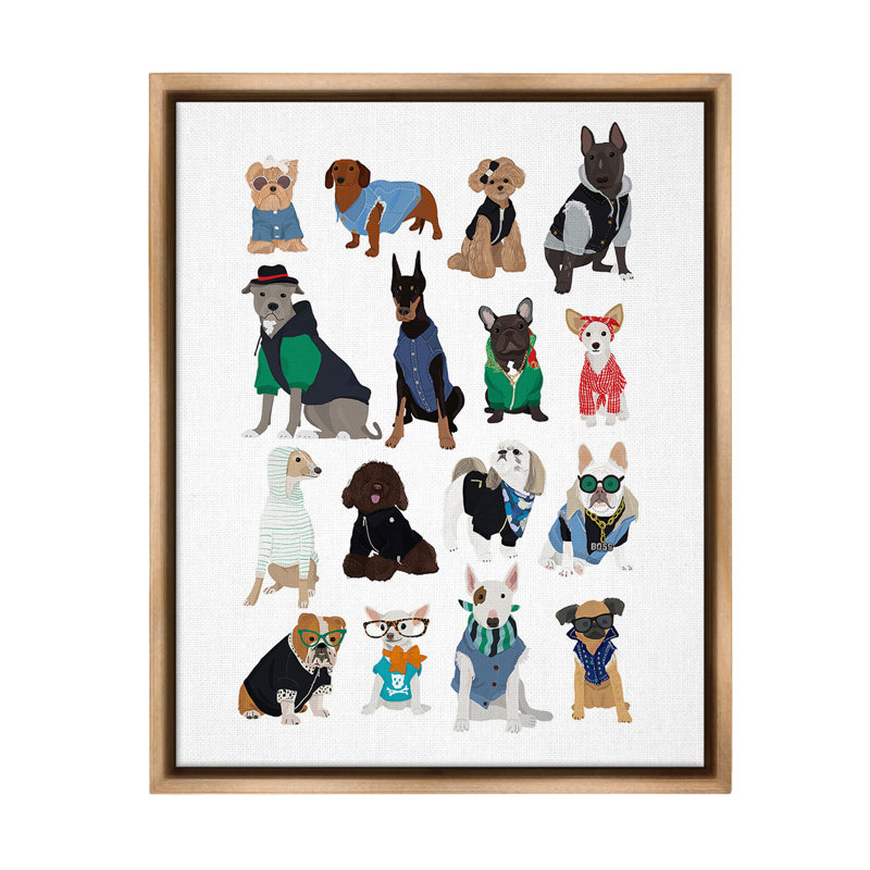 "Dogs With Divers Fashion" par Hanna Melin sur toile, Cadre flottant orme Montalcino, H 31 po x l 25 po