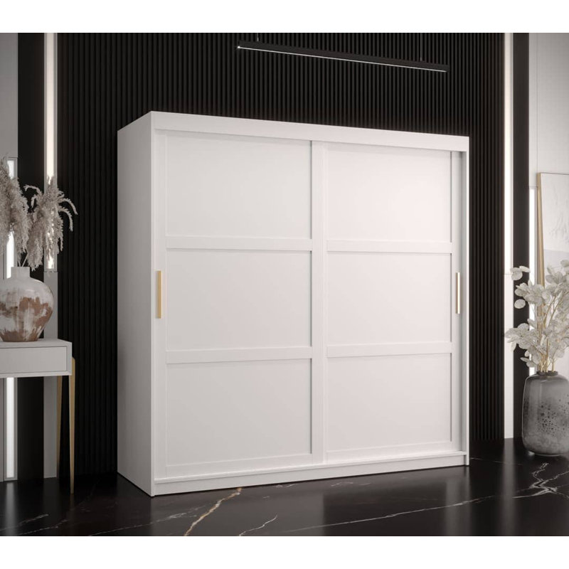 Arroe 2 Door Manufactured Wood Wardrobe, White, 200cm H x 180cm W x 62cm D
