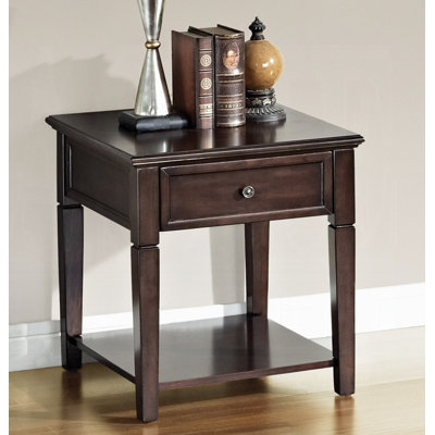 Wingler Transitional 1-Drawer End Table with Bottom Shelf in Walnut