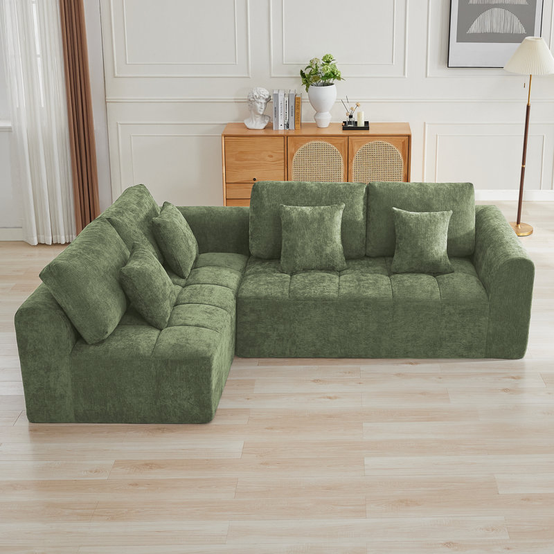 109.5’’ Oversized L-Shape Sectional Sofa, Modular Compressed Cloud Couch with Memory Foam, No Assembly Needed, Green Chenille