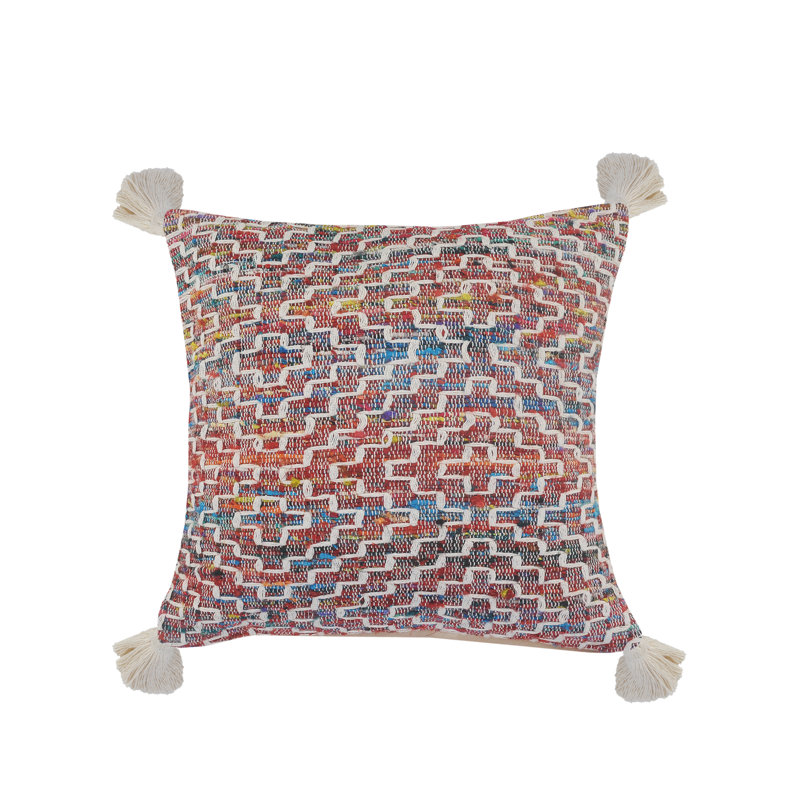 Square Hand Woven Geometric Cotton Blend Pillow Cover, Polyester