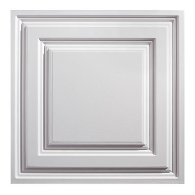 Genesis 2ft x 2ft White Icon Relief Ceiling Tiles - Easy Drop-in Installation – Waterproof, Washable and Fire-Rated - High-Grade PVC to Prevent Breakage - Package of 12 Tiles