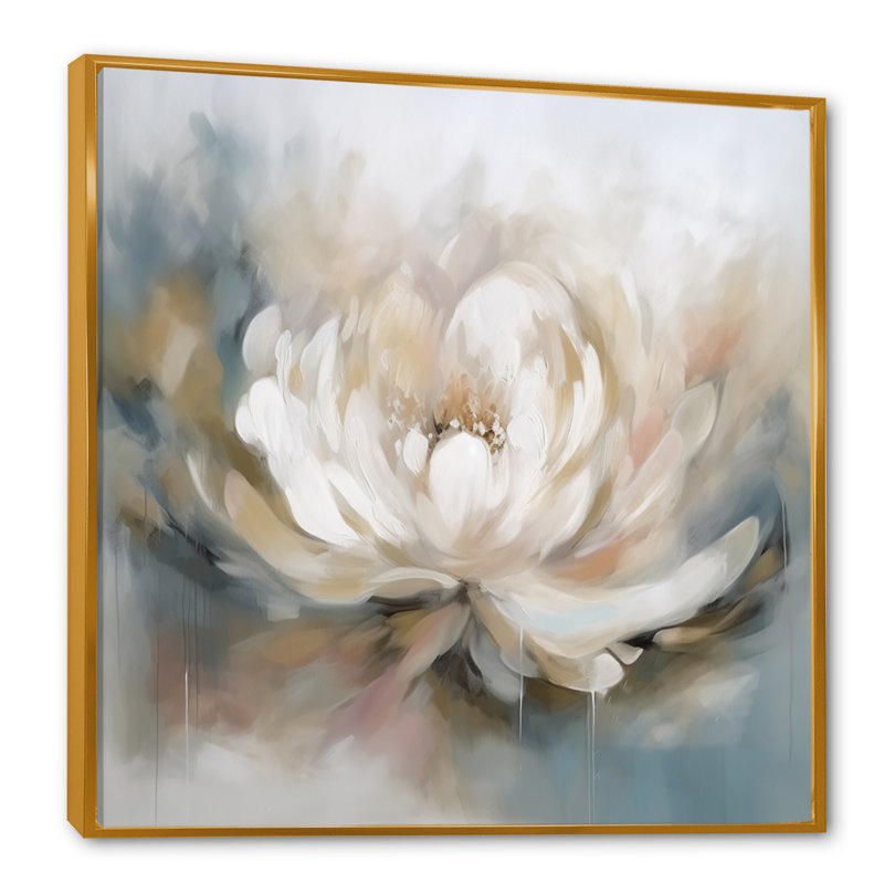 White Lotus Floral Melody, reproduction d'art sur toile, H 30 po x l 30 po, Reproduction avec cadre flottant, Doré