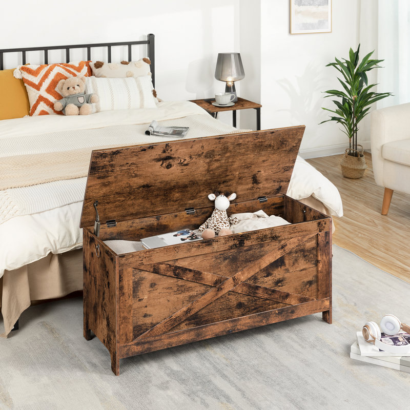 Mariet 39.4" Storage Chest with Safety Hinges, Rustic Brown