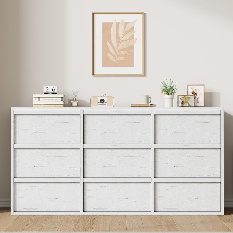 9-Drawer Dresser for Bedroom, Freestanding Wooden Storage Chest with Wide Horizontal Design, Organizer for Living Room, Hallway or Entryway