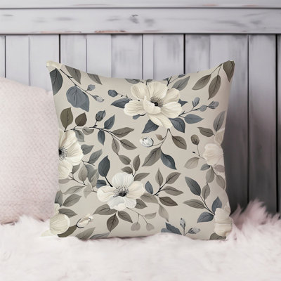 Floral Muted Neutral Flowers I Cottage Throw Pillow Cover