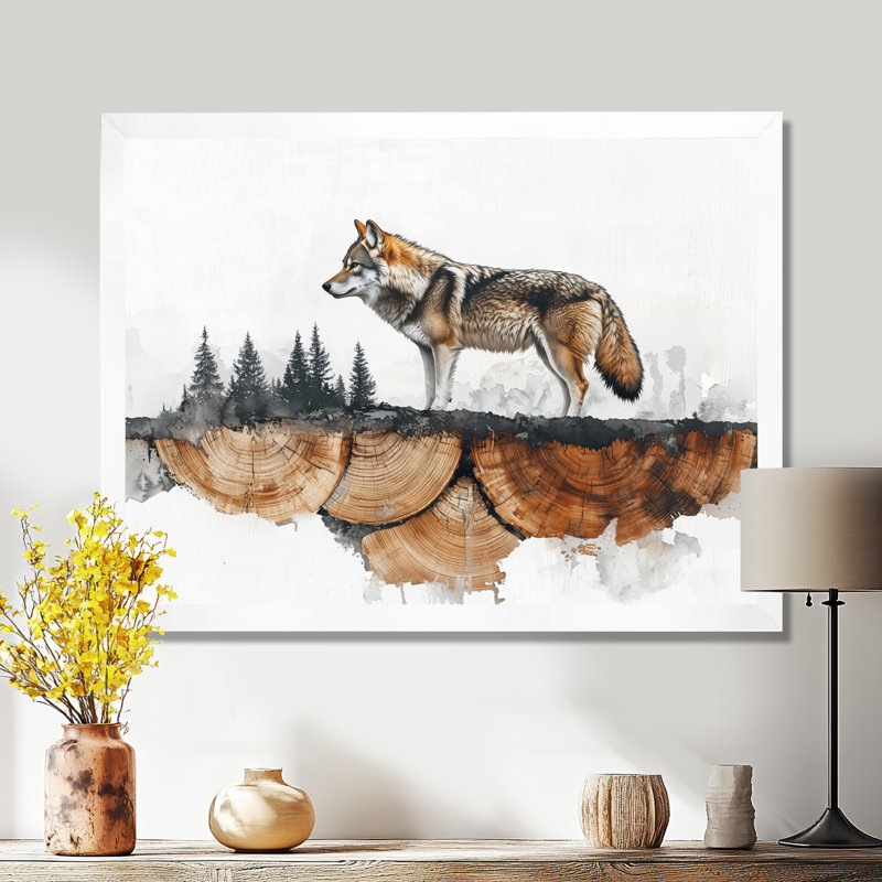 Loup, échos de l'Alpha II - loup, art mural, H 16 po x l 32 po, Reproduction encadrée d'une seule photo, Blanc