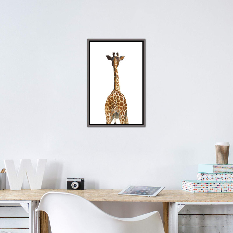 Art girafe bout à bout, Toile encadrée de bois rustique foncé, H 40 po x l 26 po x P 1,5 po