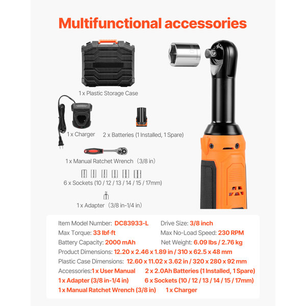 17 Stories Cordless Ratchet Wrench, 3/8 inch Drive, 230 RPM, up to 33 ...