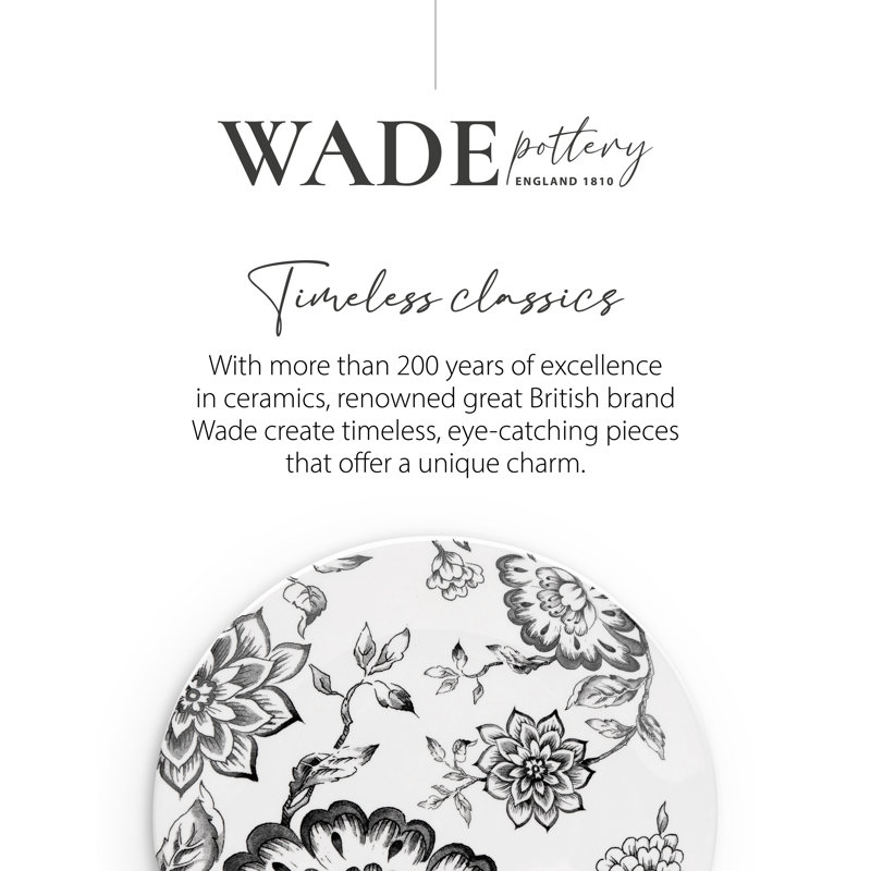 WA967021BLK Botanical Night Dinner Plate with Black Floral Design, Crafted from Earthenware, Made in Stoke-on-Trent, 28cm, Black