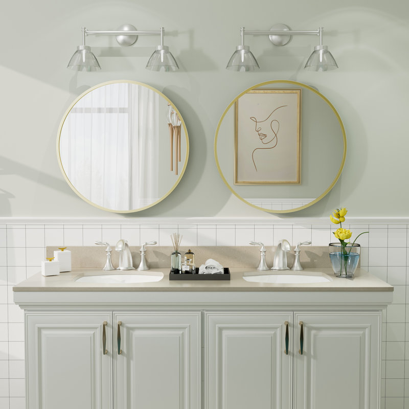 Amara Tempered Glass and Aluminum Alloy Framed French Cleat Mounted Wall Mirror with 5-Year Warranty, 20" x 20", Brushed Gold