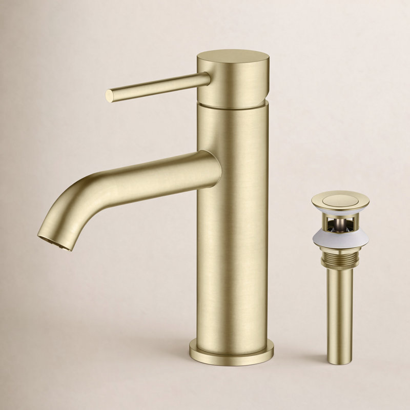 Single Handle Bathroom Sink Faucet with Pop Up Drain, Brushed Gold