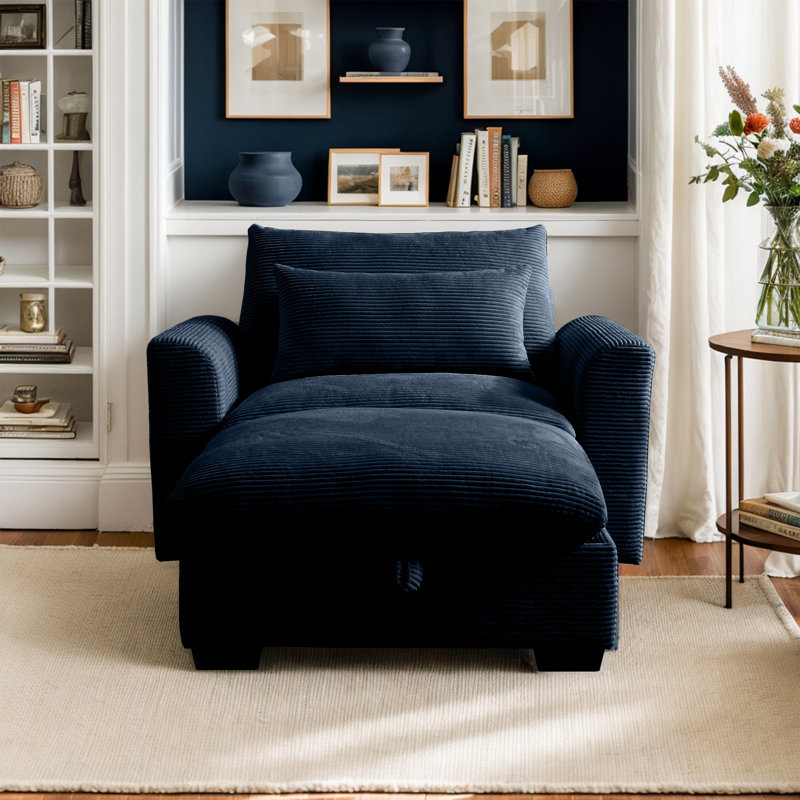 Fauteuil et repose-pieds de 51 po de largeur, Velours côtelé bleu