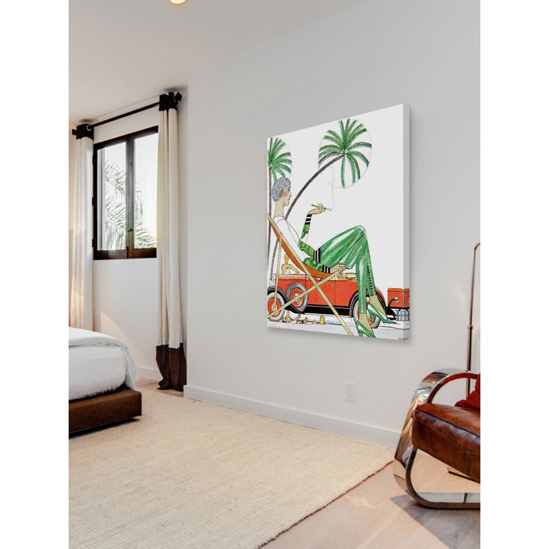 Au bord de la piscine, reproduction sur toile tendue, H 29 po x l 24 po
