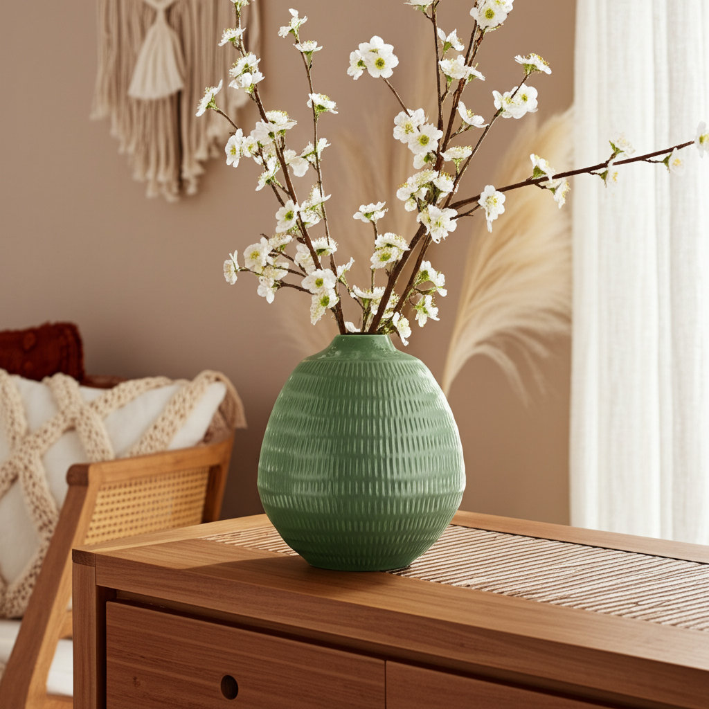 Evelia Ceramic Vase, 7" H x 7" W x 7" D, Dark Sage