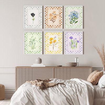 «Mid Century Modern Vibrant Boho Floral Art», reproduction d'art encadrée, affiche, petit art mural