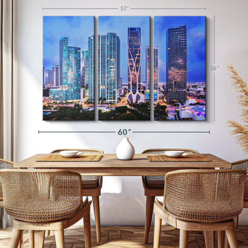 «Miami Downtown Skyline Aérien Wall Art» sur toile, H 36 po x l 57 po x P 1,25 po