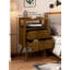 Table de chevet moderne avec 2 tiroirs de rangement et tablette ouverte, table de chevet compacte avec pieds en bois massif pour la chambre à coucher et les petits espaces