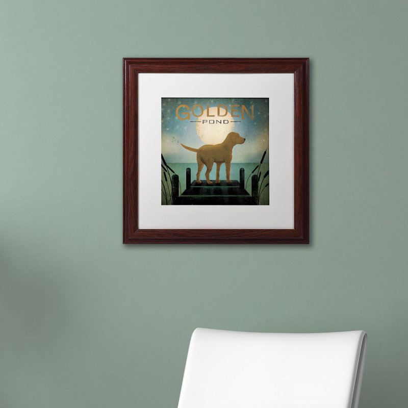 « oasis jaune dog golden pond » par ryan fowler, impression encadrée, H 16 po x l 16 po, Cadre brun, Blanc