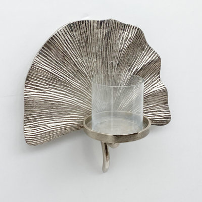Nickel Plated Wall Leaf Hurricanecandle Holder