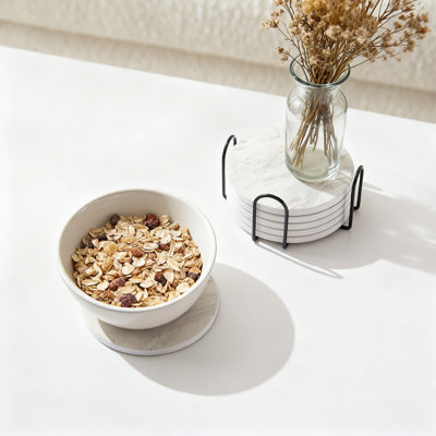 Ensemble de 6 sous-verres en céramique absorbants avec support en métal, envers en liège pour la protection de la table, décor minimaliste, accessoires de table basse