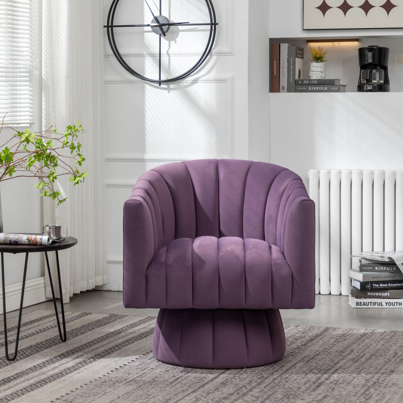 Murrow Upholstered Swivel Barrel Chair, Purple Velvet