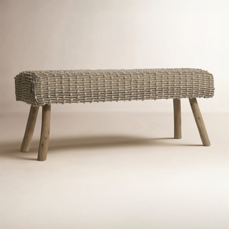 Verada 48-inch Long Handwoven Natural Wool and Eucalyptus Wood Bench