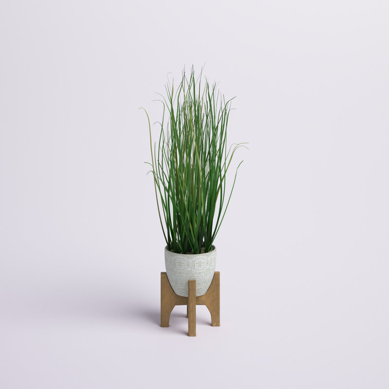 Faux Onion Grass Grass in Ceramic Pot, 31" H x 11" W x 11" D