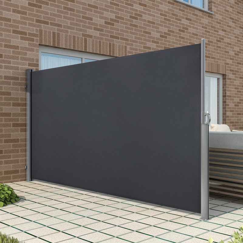 Patio Retractable Side Awning with Aluminum Frame, Waterproof Privacy Screen for Garden and Pools, Dark Grey