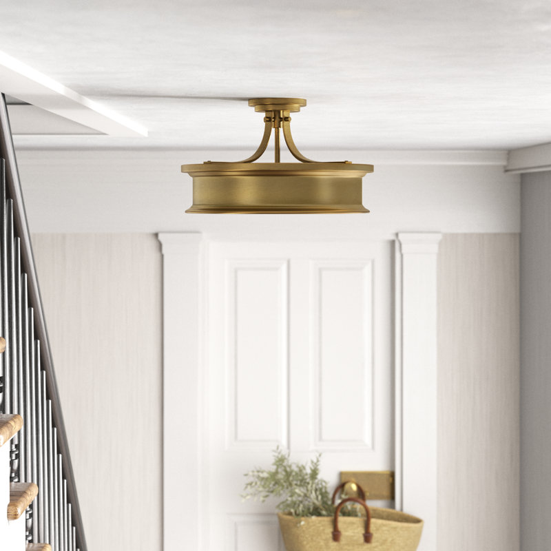 Rosanne 3 - Light 16" Simple Drum Semi Flush Mount in Brass, Brass