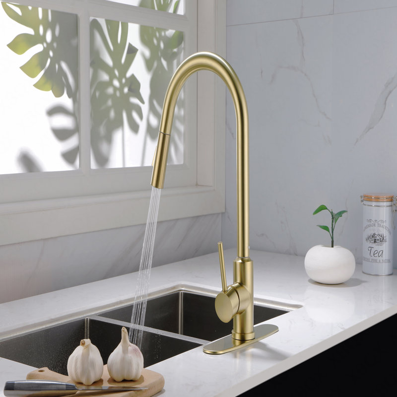 Robinet de cuisine avec douchette rétractable, Doré