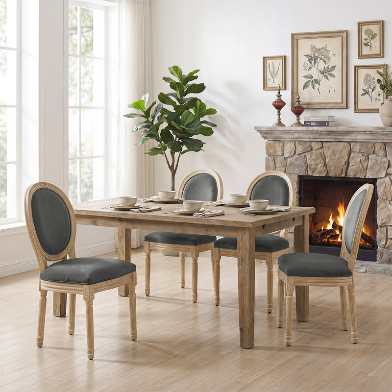 Amando 20" H Mid-Century King Louis Back Solid Wood Dining Side chairs, Dark Gray, Velvet, Dark Gray Velvet