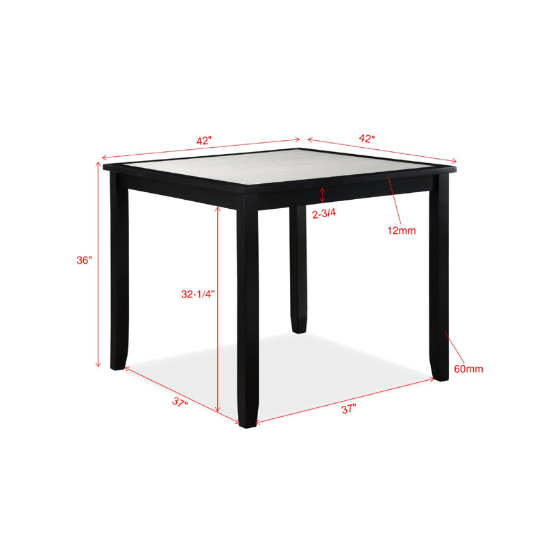 Hauteur de comptoir en bois massif de 5 pièces avec table carrée et chaises rembourrées à finition bicolore pour salle à manger contemporaine brun foncé crème