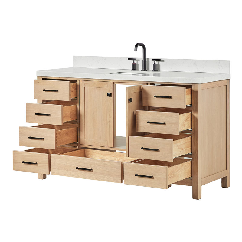  60.25" Single Bathroom Vanity Set, Oak, Rectangular