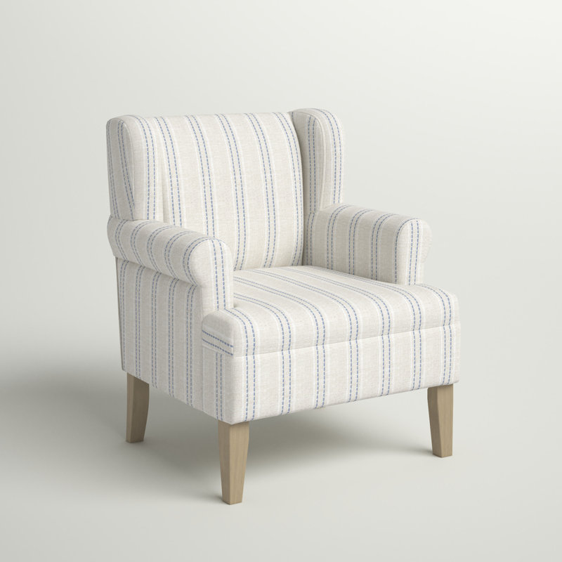 Fauteuil à oreilles de 31,5 po de largeur Anastacio, Polyester tissé à rayures bleues / blanches