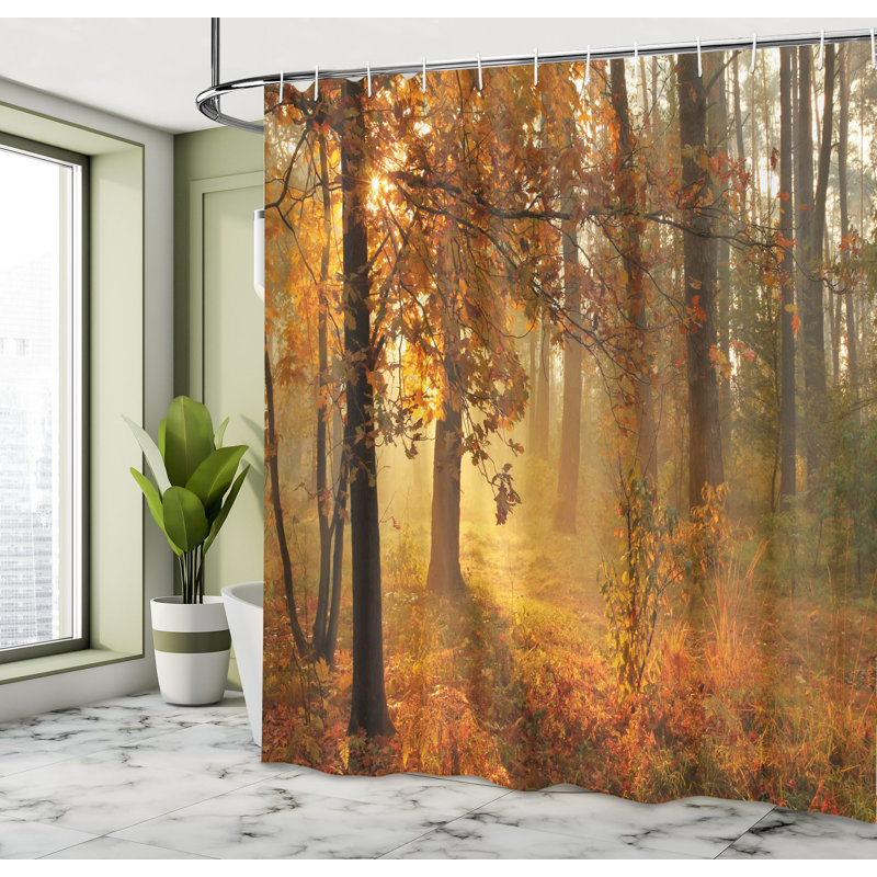 Misty Autumn Forest Fabric Shower Curtain with Hooks