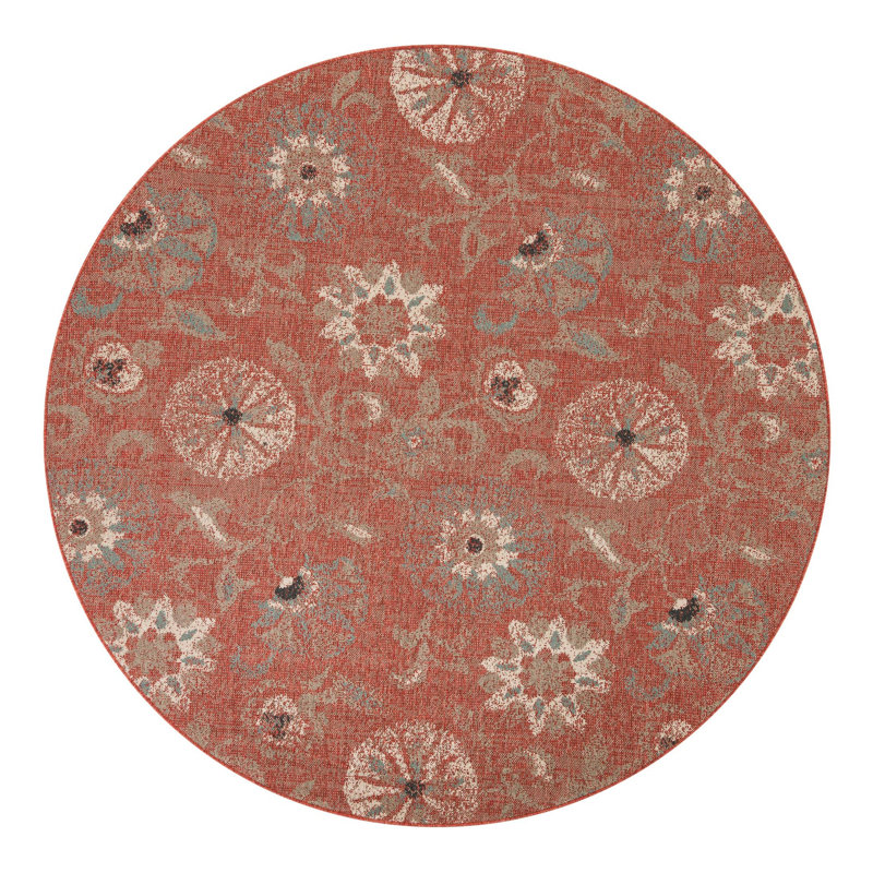 Indoor/Outdoor Botanical Area Rug, Round 7'10"