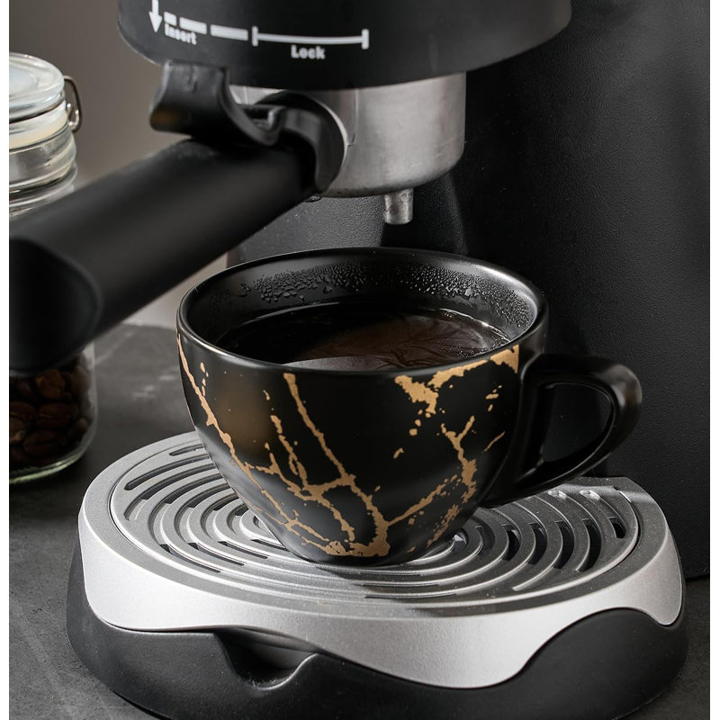 Stackable Coffee Mugs and Saucer with Metal Stand Set of 4, Black