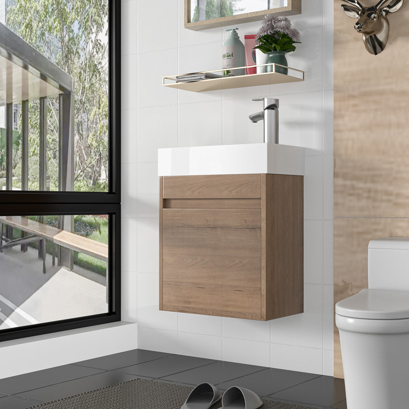 Ensemble de meuble-lavabo simple 18 po avec plateau en résine Argyroula, Marron clair