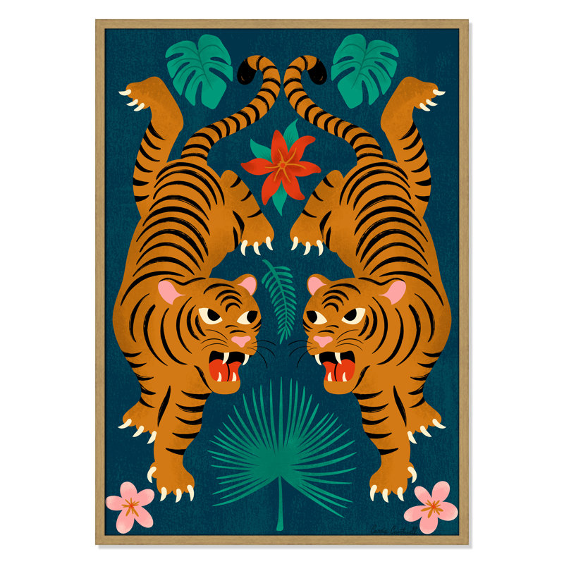 «Jungle Tigers Print» par Cantwell, Grain de bois naturel, L 29,5 po x H 41,5 po, Framed Print