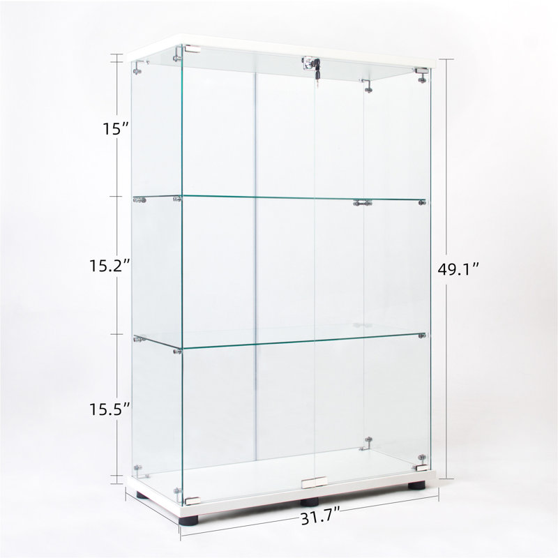 Versatile Three-Shelf Glass Cabinet For Display And Storage, Enhancing Functionality And Style., White